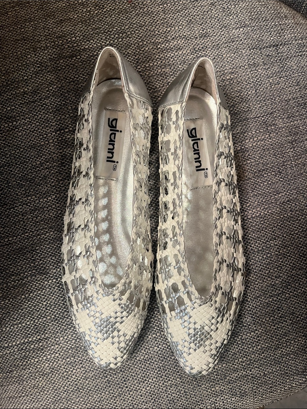 Vintage Gianni Silver Metallic Woven Pointed-Toe Flats